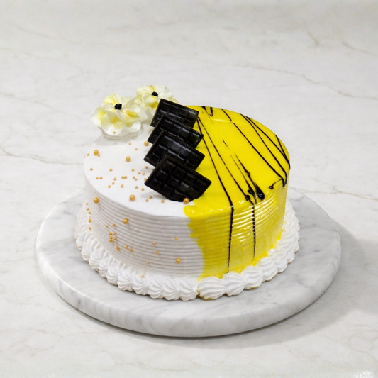 Yellow Stripe Marvel cake with bold yellow stripe pattern and stunning layered design - Toromi Bakehouse