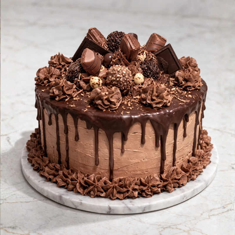 Choco Treasure Cake with layered chocolate indulgence and decorative toppings - Toromi Bakehouse