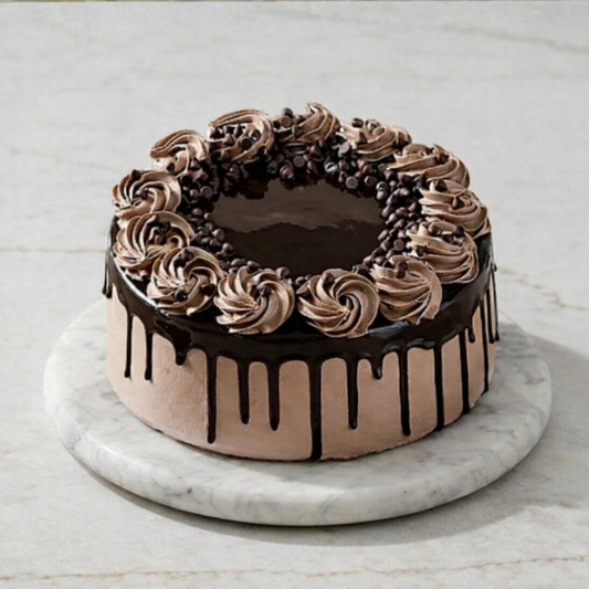 Chocolate Drip Swirl cake with rich chocolate layers, swirled piping, and elegant drip effect - Toromi Bakehouse