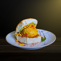 Vadapav served on a plate with chutneys, garnished with spices.
